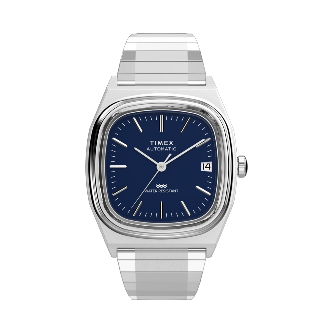 타이맥스 오토매틱 1983E 34mm 스테인레스 스틸 익스펜션 밴드 워치(Timex Automatic 1983E Line 34mm Stainless Steel Expansion Band Watch Blue)