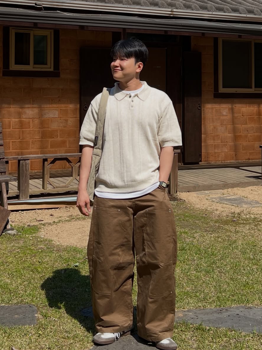 Knitted Linen Skashi Collar Half Knit LINEN 착용 스타일 - 1
