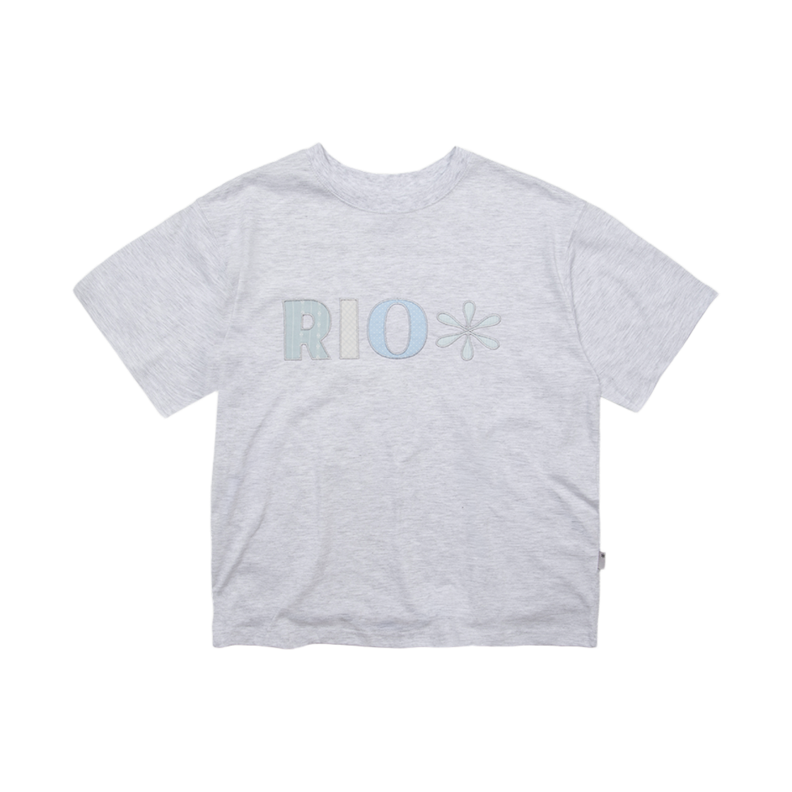 리오므 체크 아플리케 반팔티 화이트 멜란지(Riomeu Check Applique Short Sleeve T-shirt White Melange)