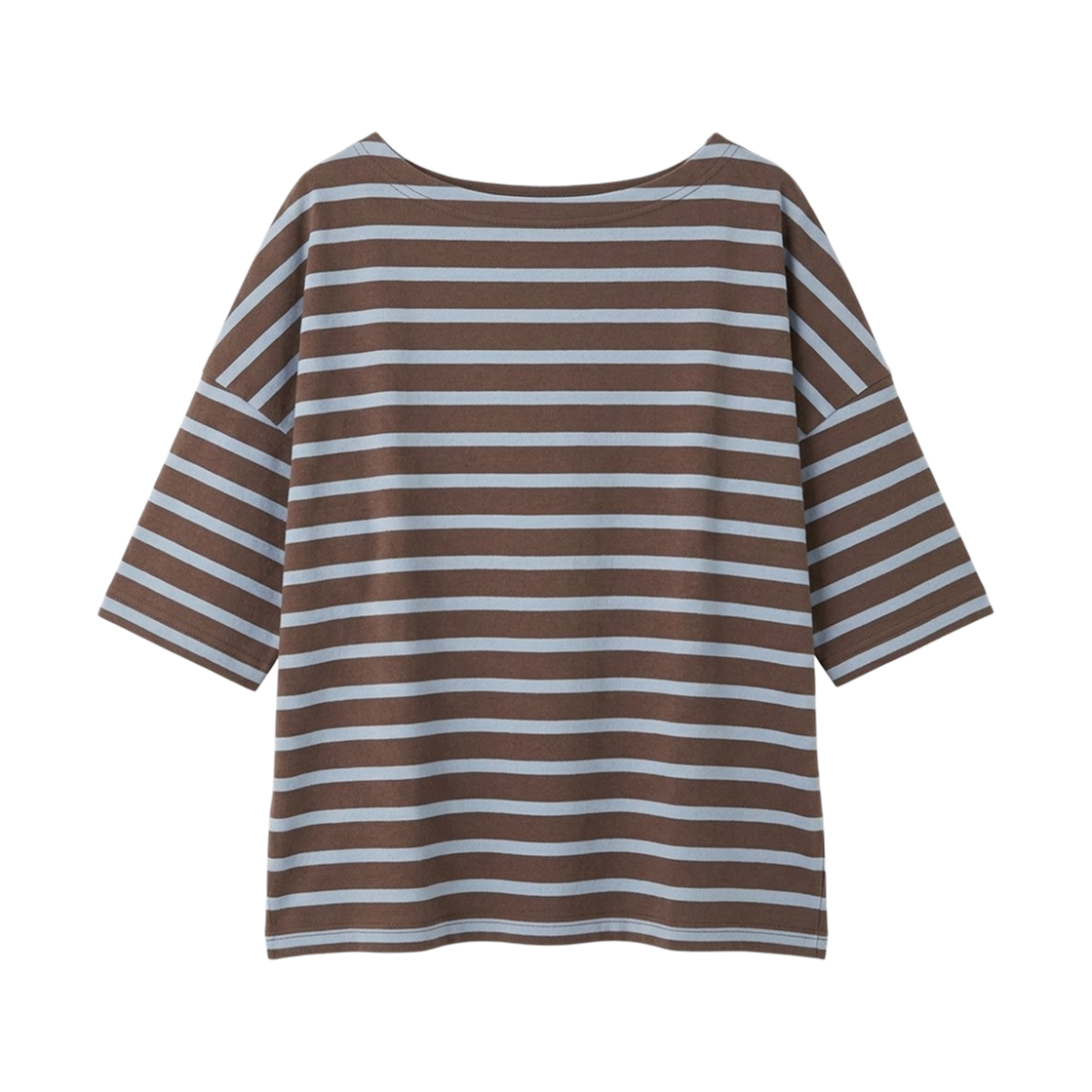 (W) 프릭스 스토어 보트넥 바스크 보더 숏슬리브 티셔츠 브라운 삭스 블루((W) Freak's Store Boat Neck Basque Border S/S T-Shirt Brown Sax Blue) - 1
