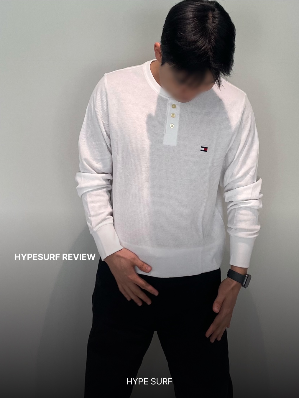 Tommy Hilfiger Thermal Sleep Henley Long Sleeve White 착용 스타일 - 1