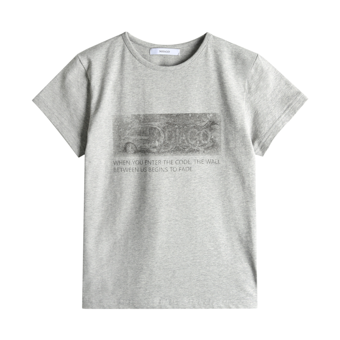 (W) 노이아고 박스 프린팅 티셔츠 그레이((W) Noiago Box Printing T-Shirt Gray)