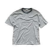 Hono Report Henley Neck Striped T-Shirt Blue Gray
