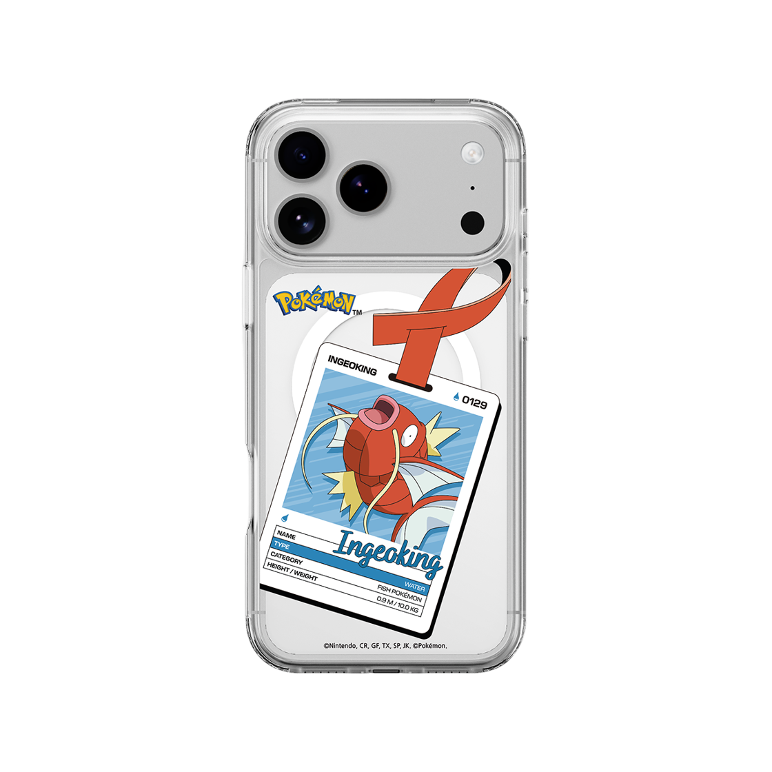 에스엘비에스 포켓몬 잉어킹 네임택 클리어 마그넷 케이스 for iPhone17 Series(SLBS Pokémon Magikarp Name tag Clear Magnet Case for iPhone17 Series) - 4
