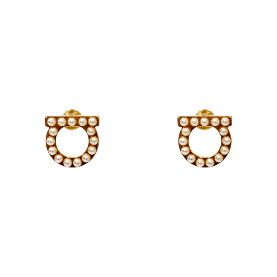 ITVOMVBCHIEN Salvatore Ferragamo Pearl Gancini Gold Earrings A-B57857