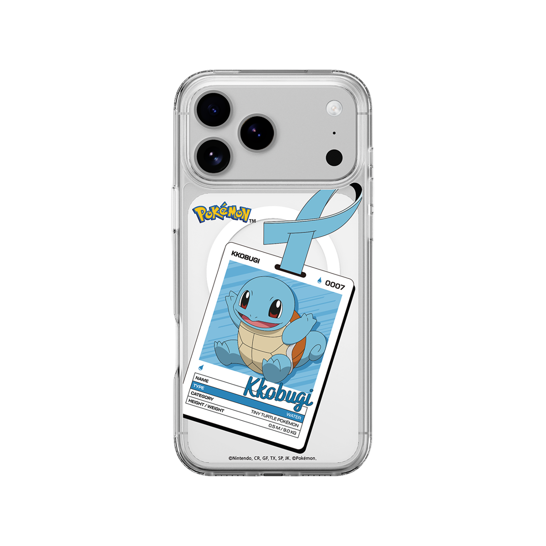 에스엘비에스 포켓몬 꼬부기 네임택 클리어 마그넷 케이스 for iPhone17 Series(SLBS Pokémon Squirtle Name tag Clear Magnet Case for iPhone17 Series) - 4