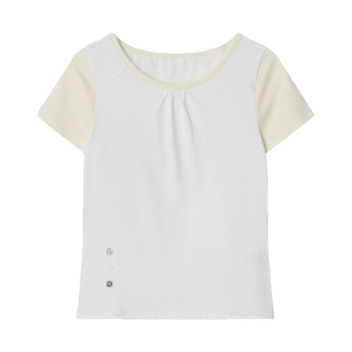 썬릿 셔링 버튼 디테일 티 화이트(SUNLIT Shirring Button Detail Tee White)