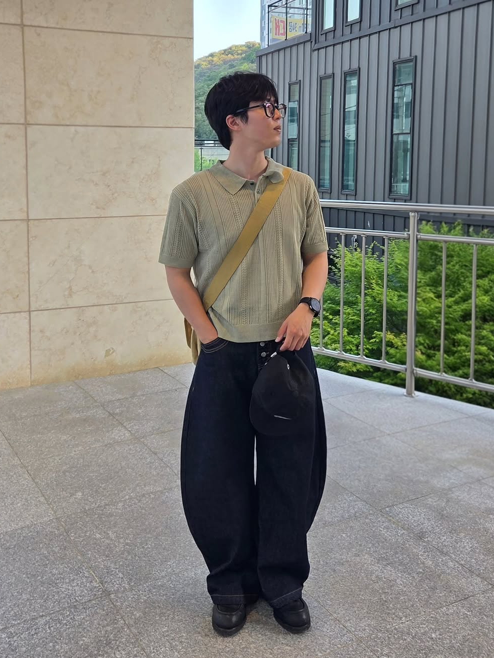 Knitted Linen Skashi Collar Half Knit LINEN 착용 스타일
