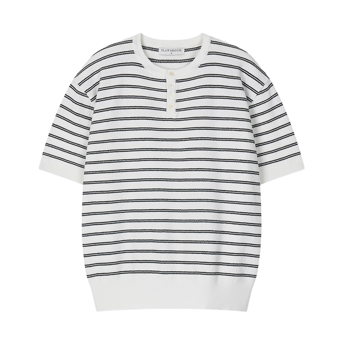FL2613 Flawsroom Stripe Henleyneck Cotton Knit Ivory