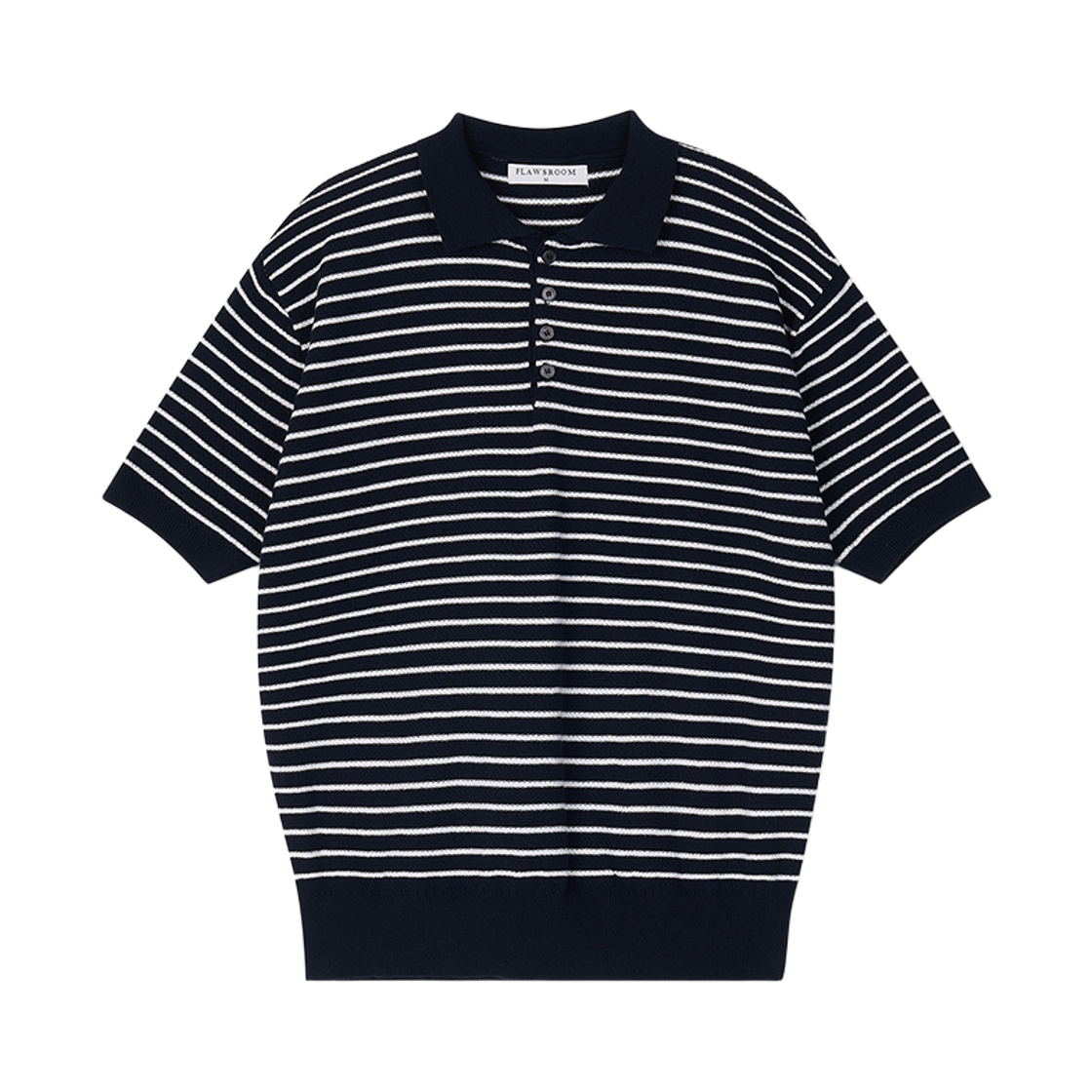 FL2607 Flawsroom Pure Cotton Collar Knit Stripe Navy
