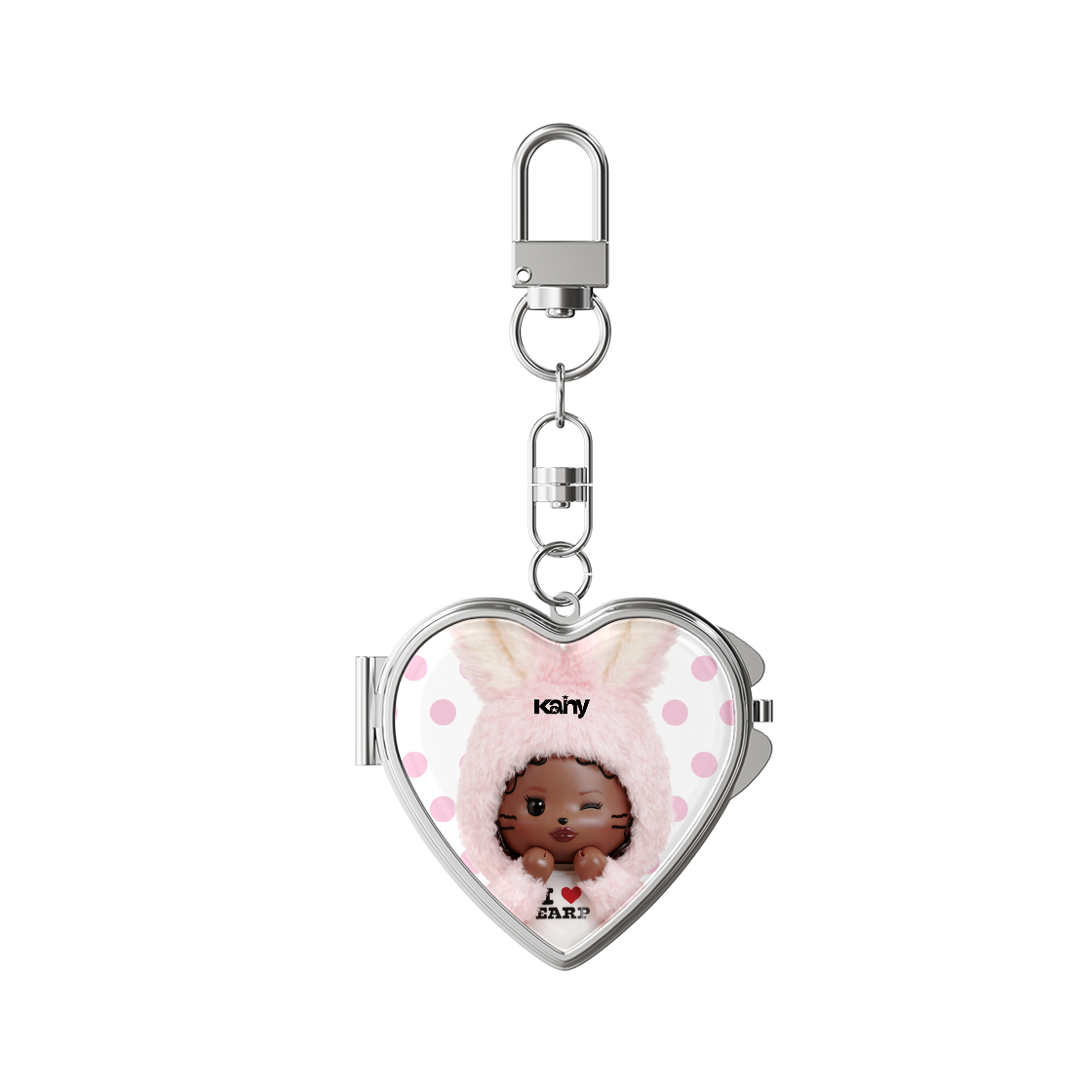 어프어프 x 카니 러블리 버니 카니 하트 거울 키링(EARPEARP x KANY Lovely Bunny Kany Heart Mirror Keyring)