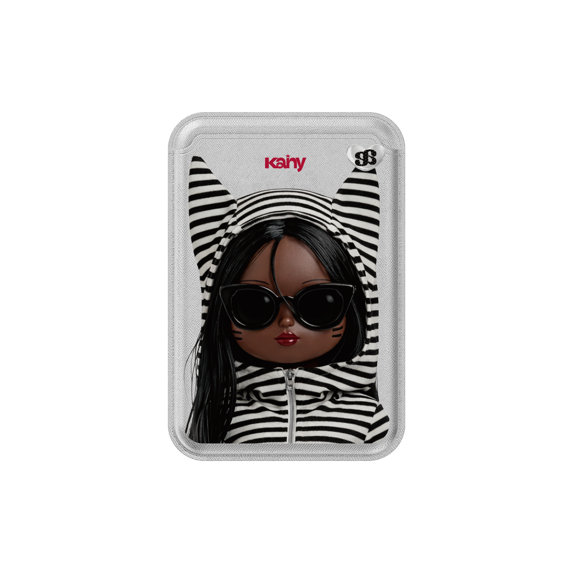 어프어프 x 카니 무드 캣 카니 맥세이프 레더 카드지갑 실버(EARPEARP x KANY Mood Cat Kany Magnetic Leather Card Wallet - Silver)