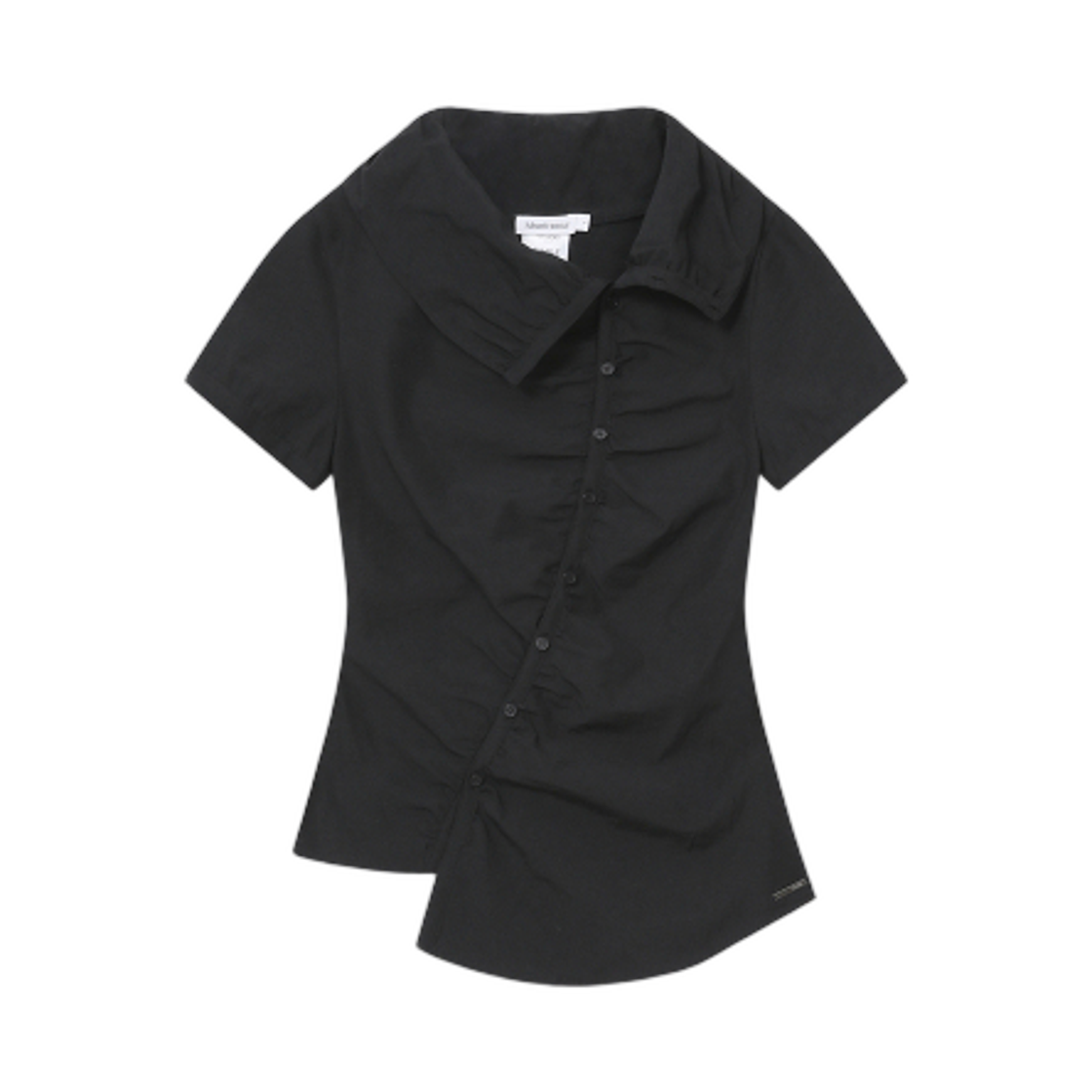 (W) 미세키서울 하이 넥 셔링 버튼 셔츠 블랙((W) Miseki Seoul High Neck Shirring Button Shirt Black)