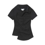 (W) Miseki Seoul High Neck Shirring Button Shirt Black