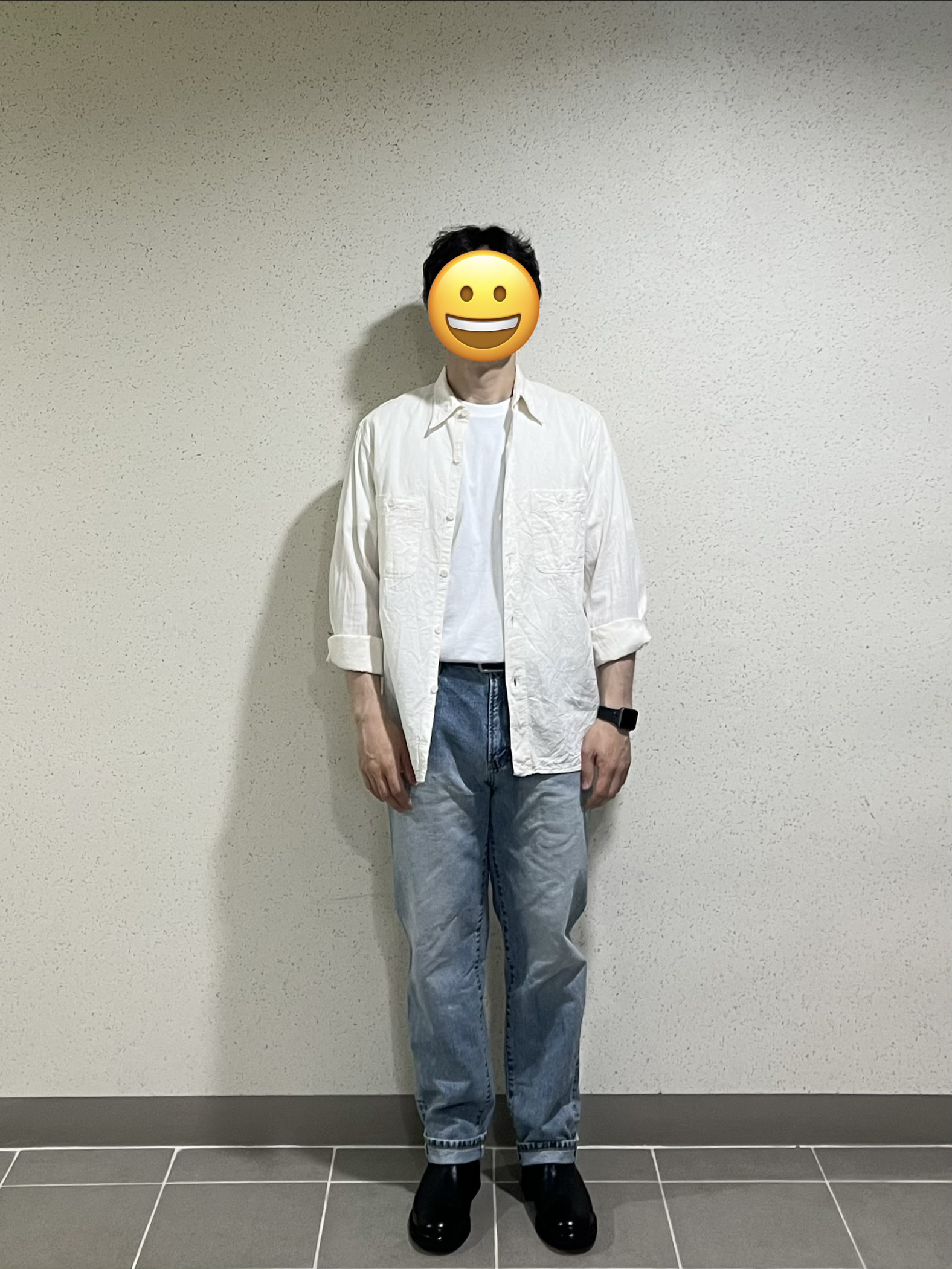 Buzz Rickson's Chambray Work Shirts Long Sleeve White, JOSEPHT Henry Black 착용 스타일 - 1