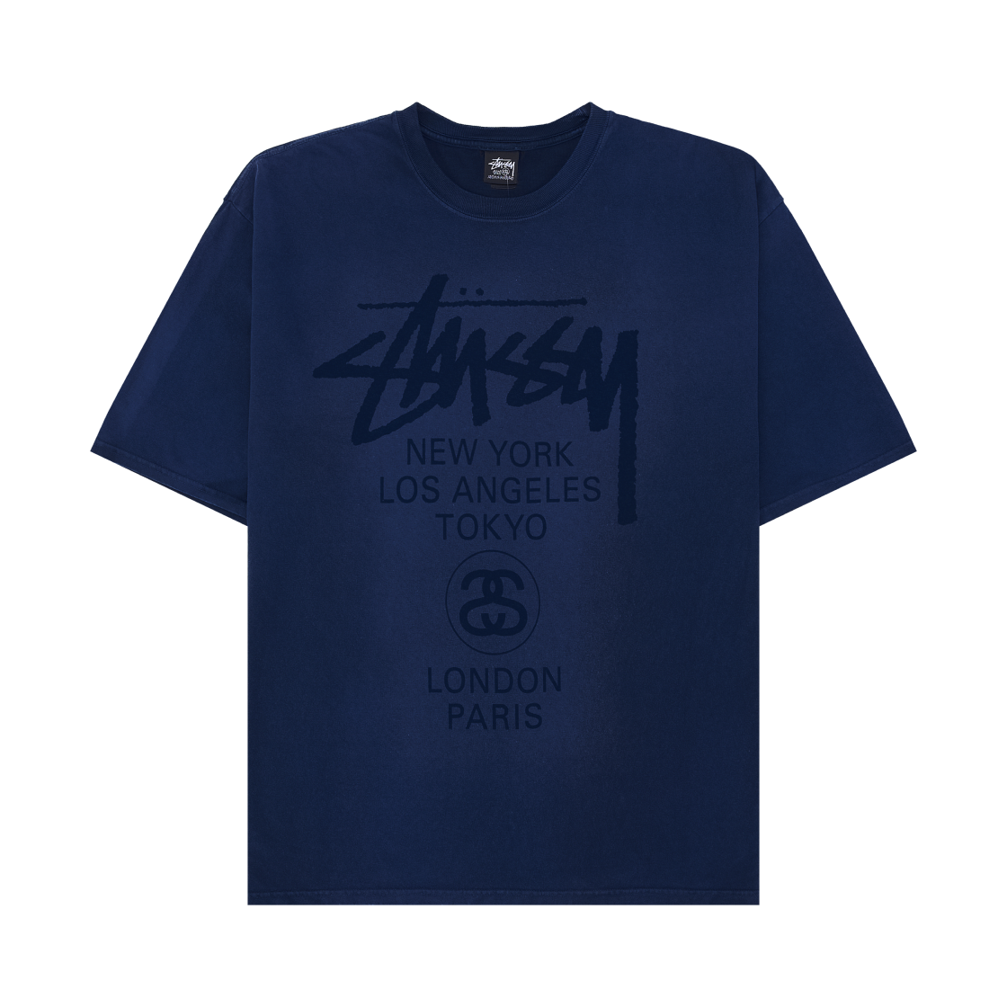 스투시 월드 투어 티셔츠 썬 페이디드 네이비(Stussy World Tour T-Shirt Sun Faded Navy)