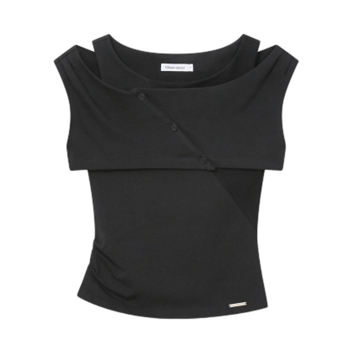 (W) 미세키서울 마이크로 가디건 레이어드 탑 블랙((W) Miseki Seoul Micro Cardigan Layered Top Black)