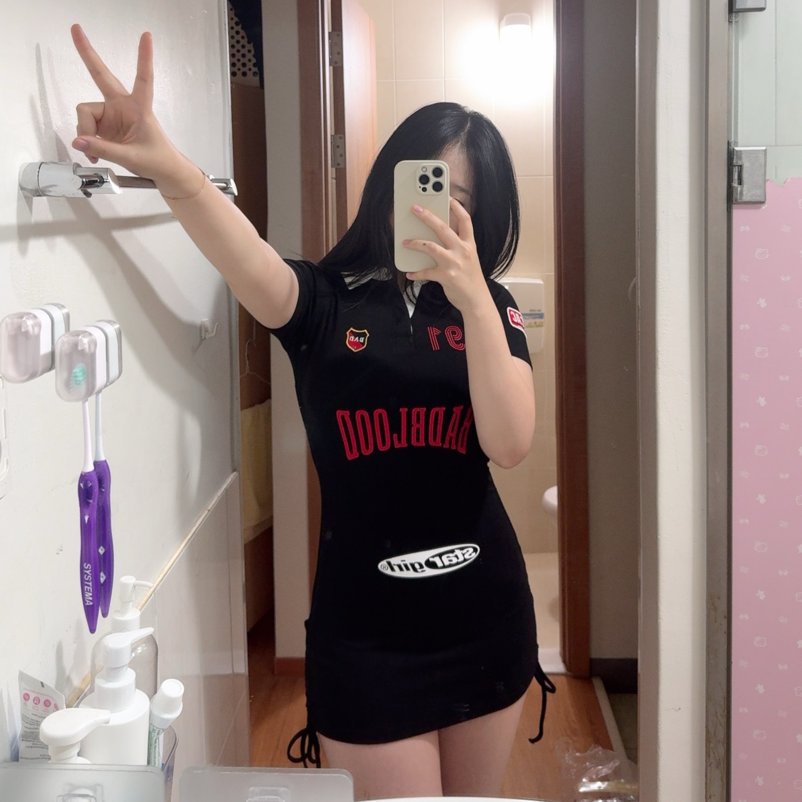 (W) Bad Blood Mystic Capsule Polo Mini Dress Black 착용 스타일 - 2