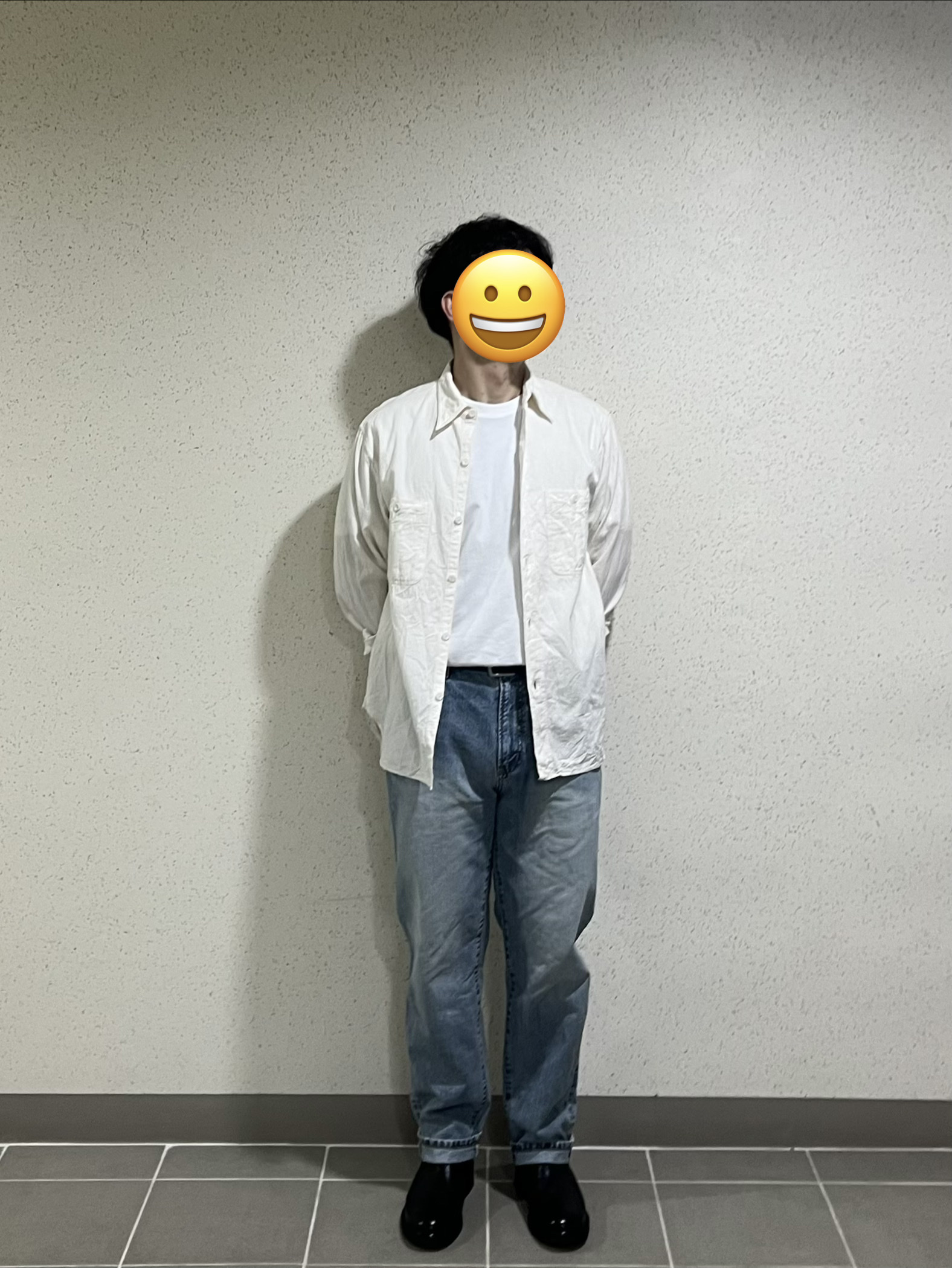 Buzz Rickson's Chambray Work Shirts Long Sleeve White, JOSEPHT Henry Black 착용 스타일 - 2