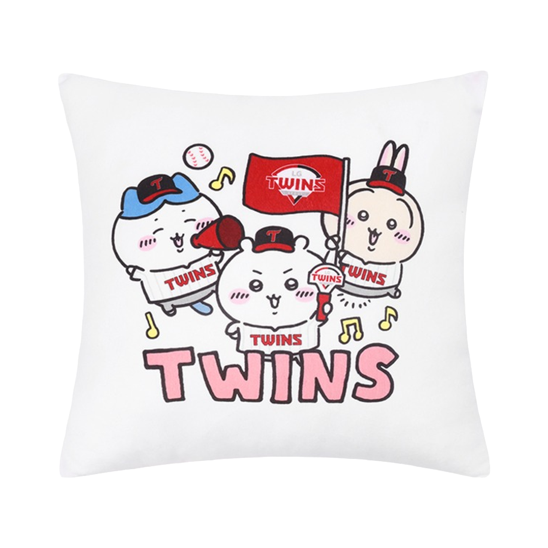 LG 트윈스 x 치이카와 캐릭터 사각쿠션 화이트 핑크(LG Twins x Chiikawa Character Square Cushion White Pink) - 1