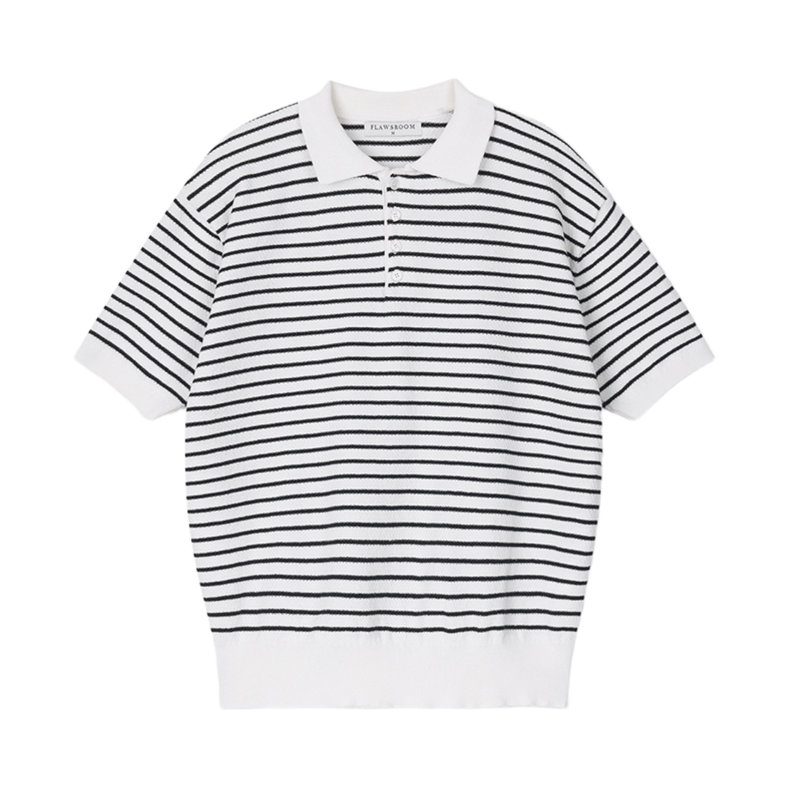 FL2608 Flawsroom Pure Cotton Collar Knit Stripe Ivory