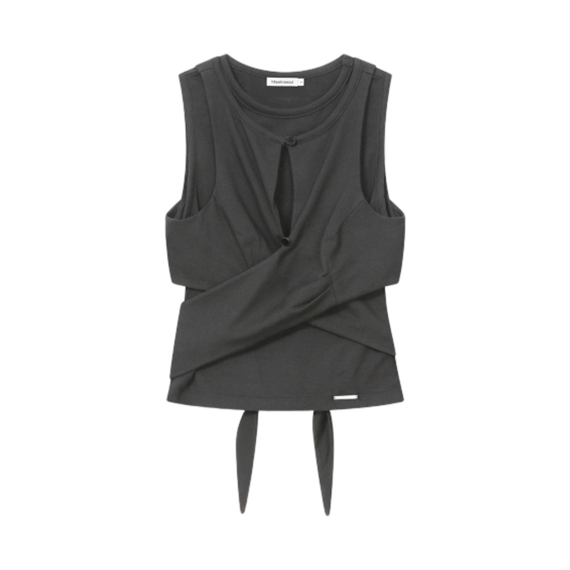 (W) 미세키서울 타이업 레이어드 슬리브리스 차콜((W) Miseki Seoul Tie Up Layered Sleeveless Charcoal)