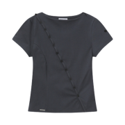 (W) Miseki Seoul Diagonal Open Short Sleeve Charcoal