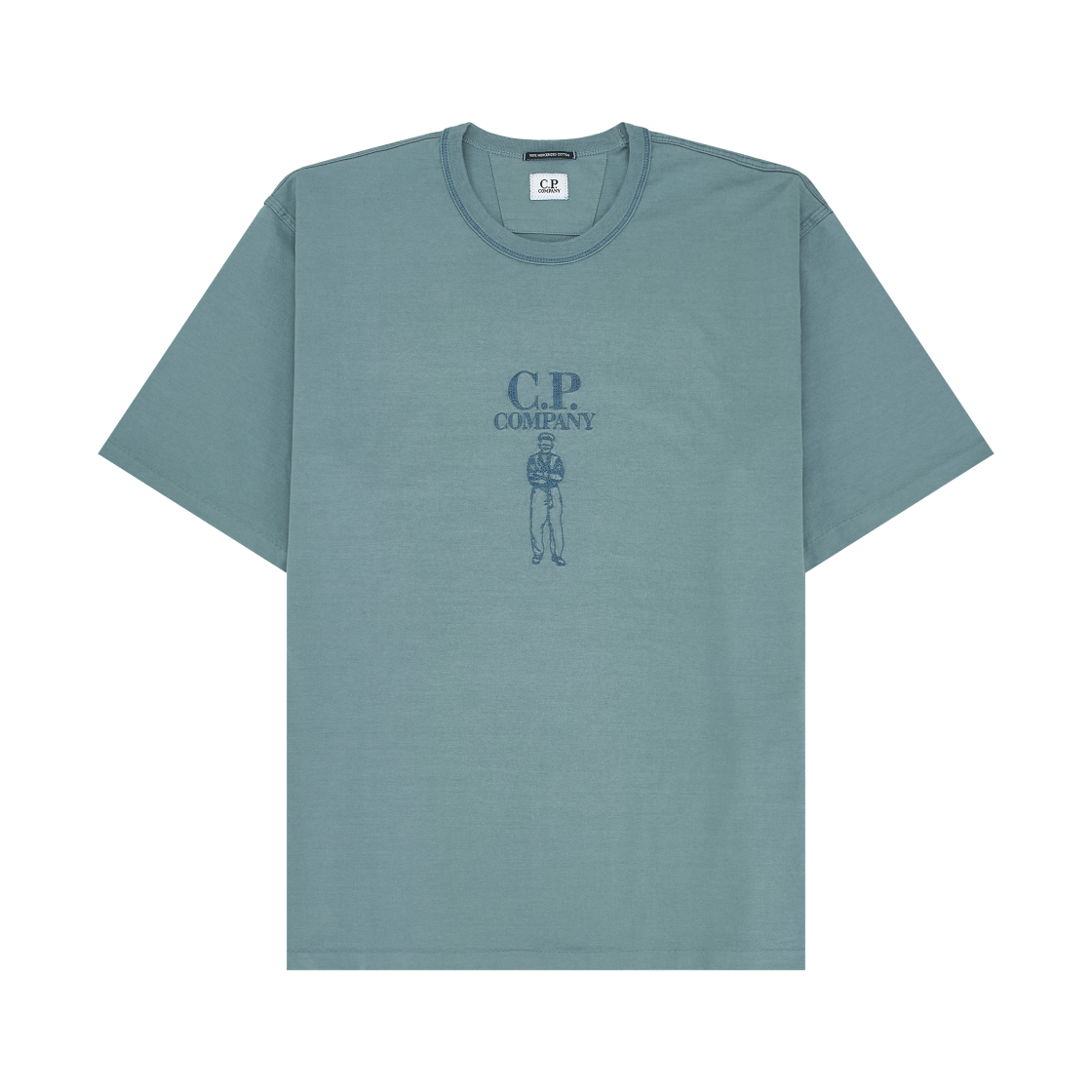 20CMTS120A110580W809 C.P. Company Mercerized Jersey 30/2 Twisted Short Sleeve Logo T-Shirt Silver Blue - 26SS