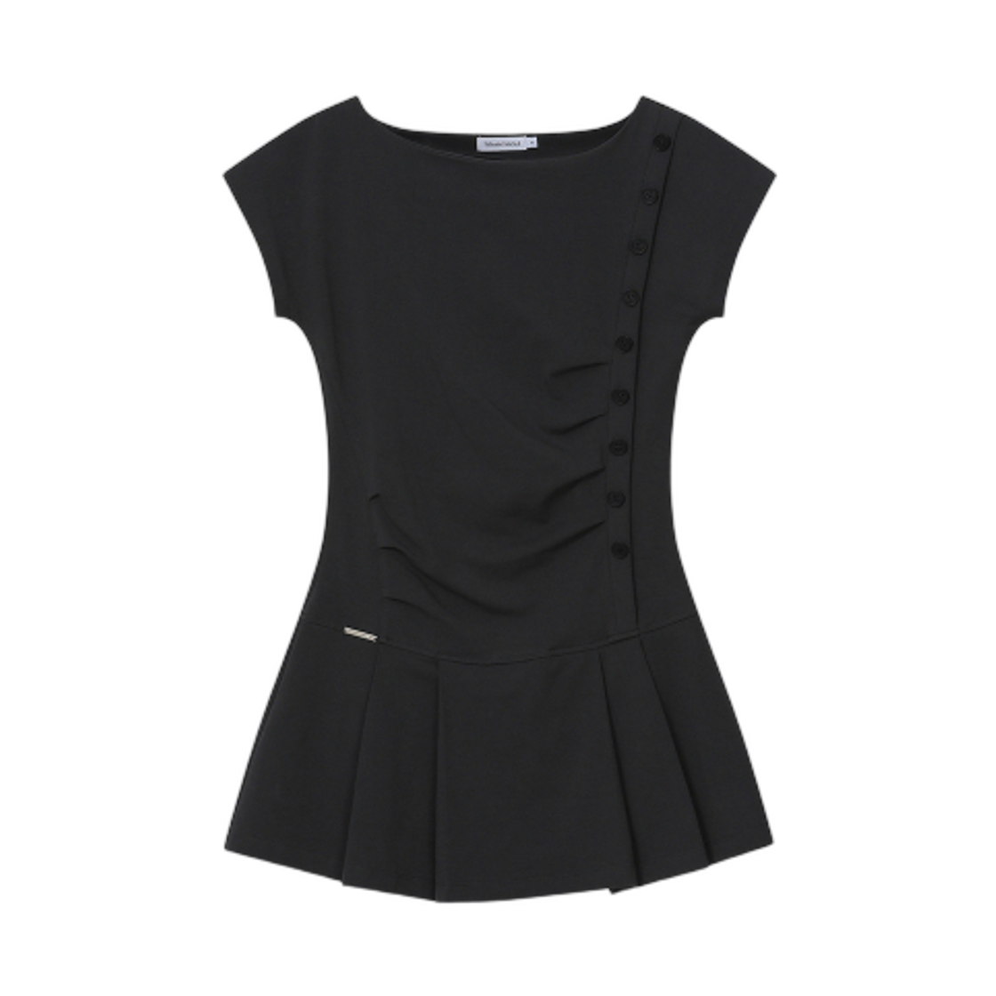 (W) 미세키서울 플리츠 버튼 미니 원피스 블랙((W) Miseki Seoul Pleats Button Mini Onepiece Black)
