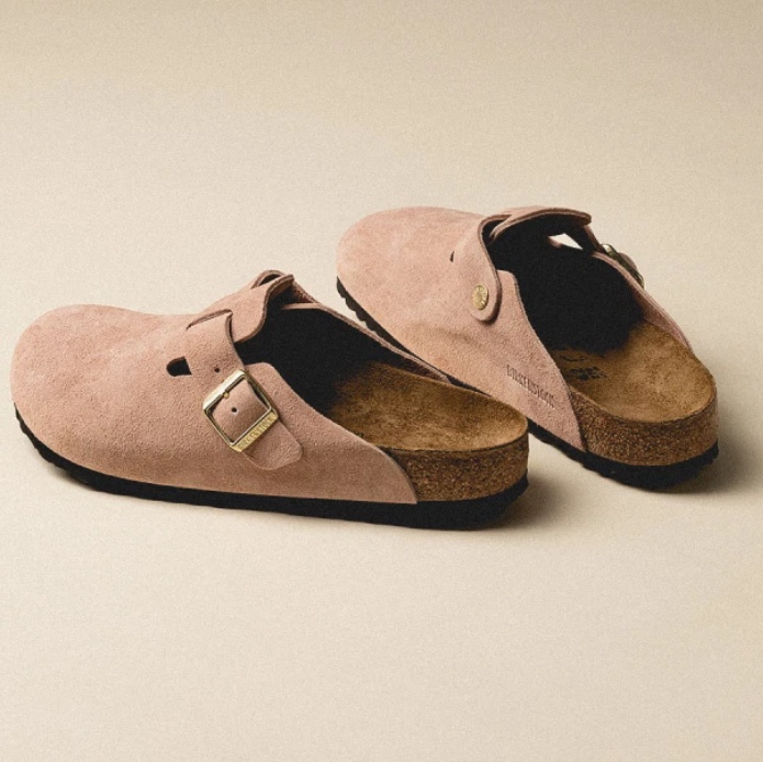 Birkenstock Boston Suede Leather Light Rose - Regular, Birkenstock Boston Soft Footbed Taupe - Regular 착용 스타일