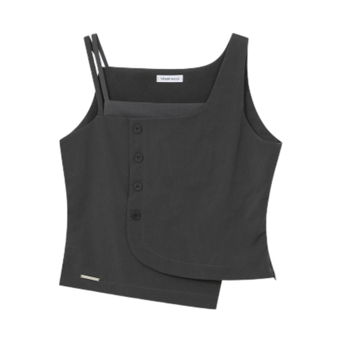 (W) 미세키서울 레이어드 버튼 슬리브리스 탑 차콜((W) Miseki Seoul Layered Button Sleeveless Top Charcoal)