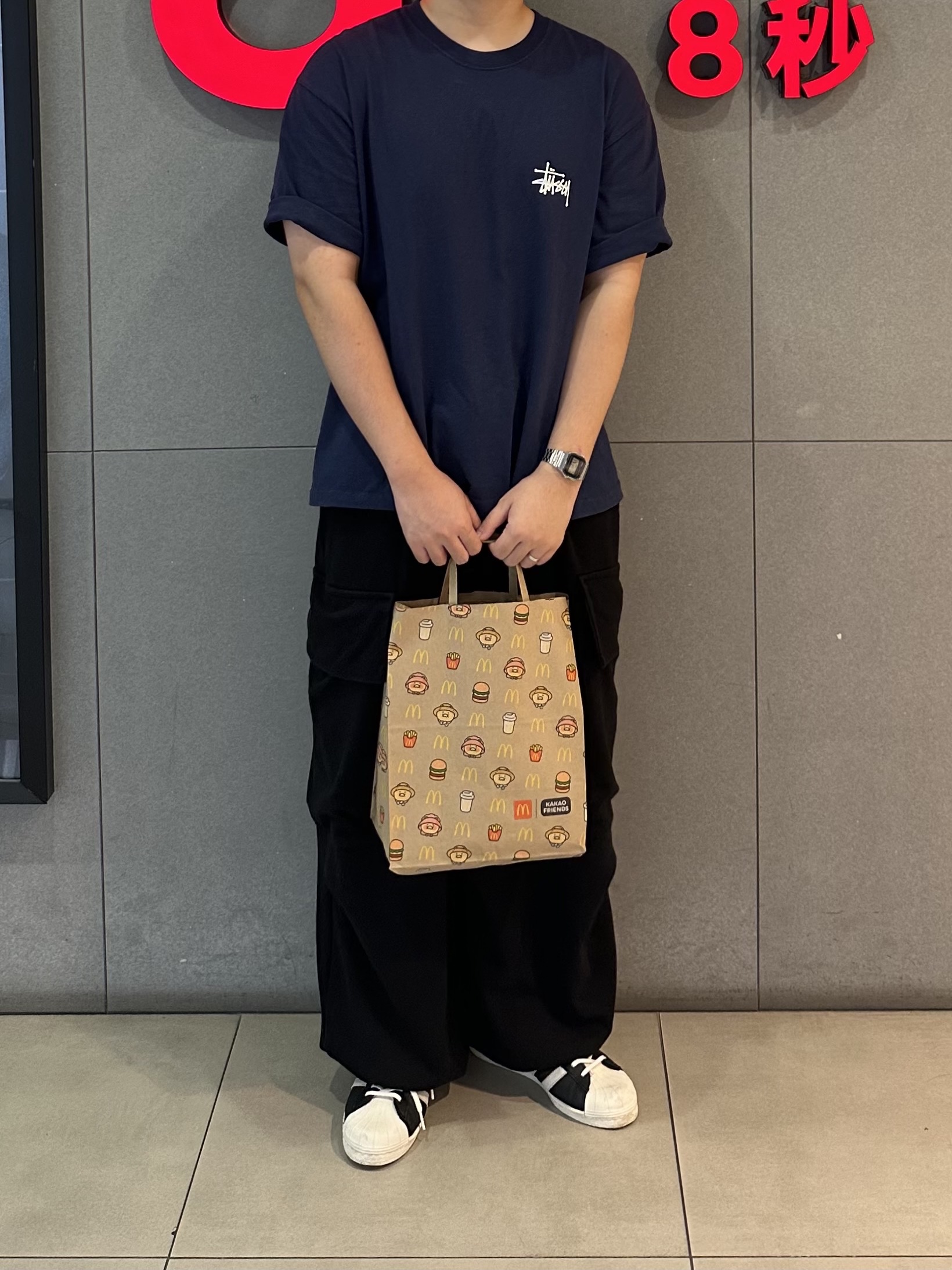 Stussy Basic Stussy T-Shirt Navy 2024, 2025, Casio A-158WA-1 착용 스타일