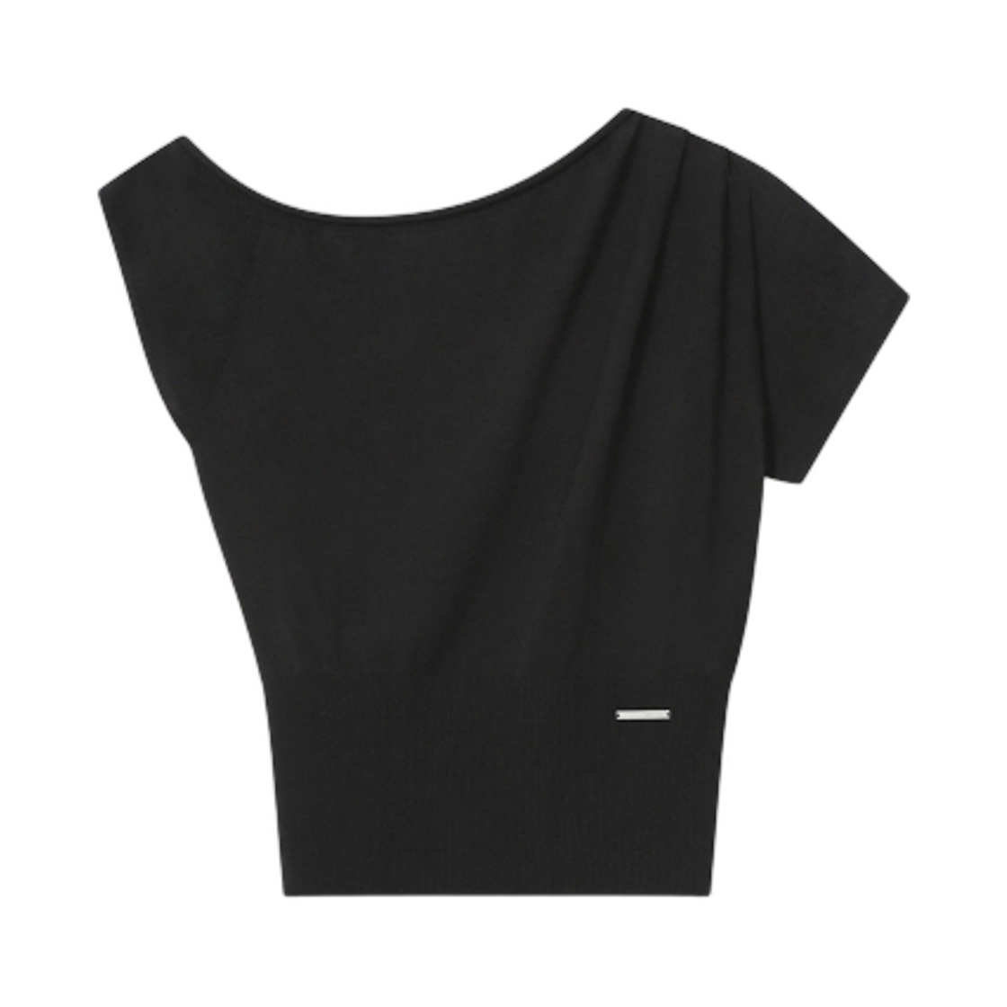 (W) 미세키서울 원 숄더 시어 니트 탑 블랙((W) Miseki Seoul One Shoulder Sheer Knit Top Black)