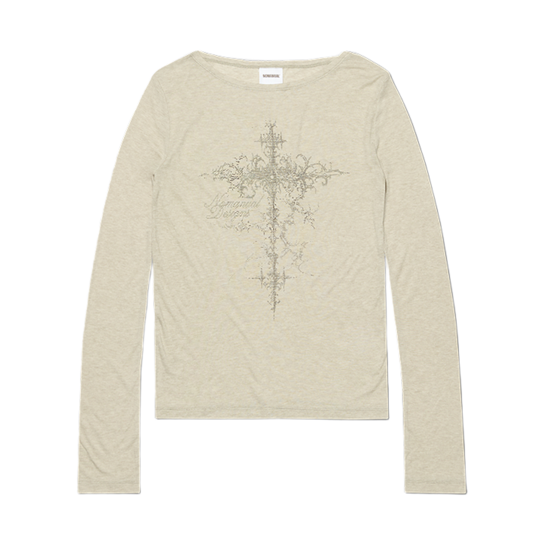 노매뉴얼 크로스 쉬어 롱 슬리브 티 웜 그레이(NOMANUAL Cross Sheer Long Sleeve Tee Warm Gray)