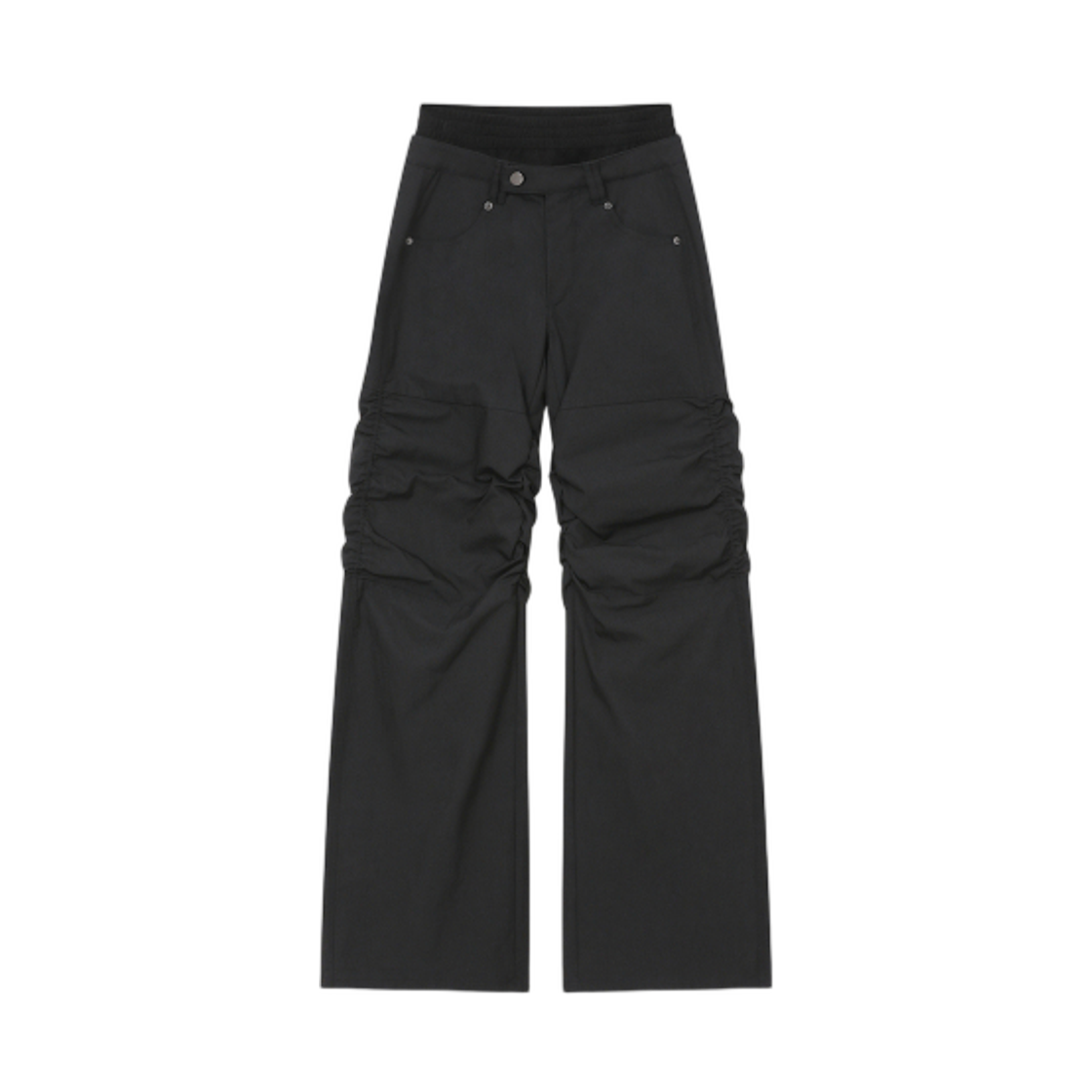 (W) 미세키서울 립드 레이어드 셔링 팬츠 블랙((W) Miseki Seoul Ribbed Layered Shirring Pants Black) - 1