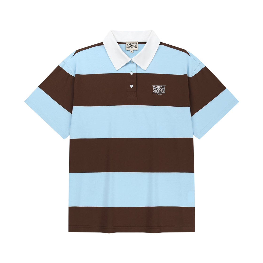 - Marithe Francois Girbaud Small Classic Logo Rugby Stripe Oversized Collar T-Shirt Sky Blue