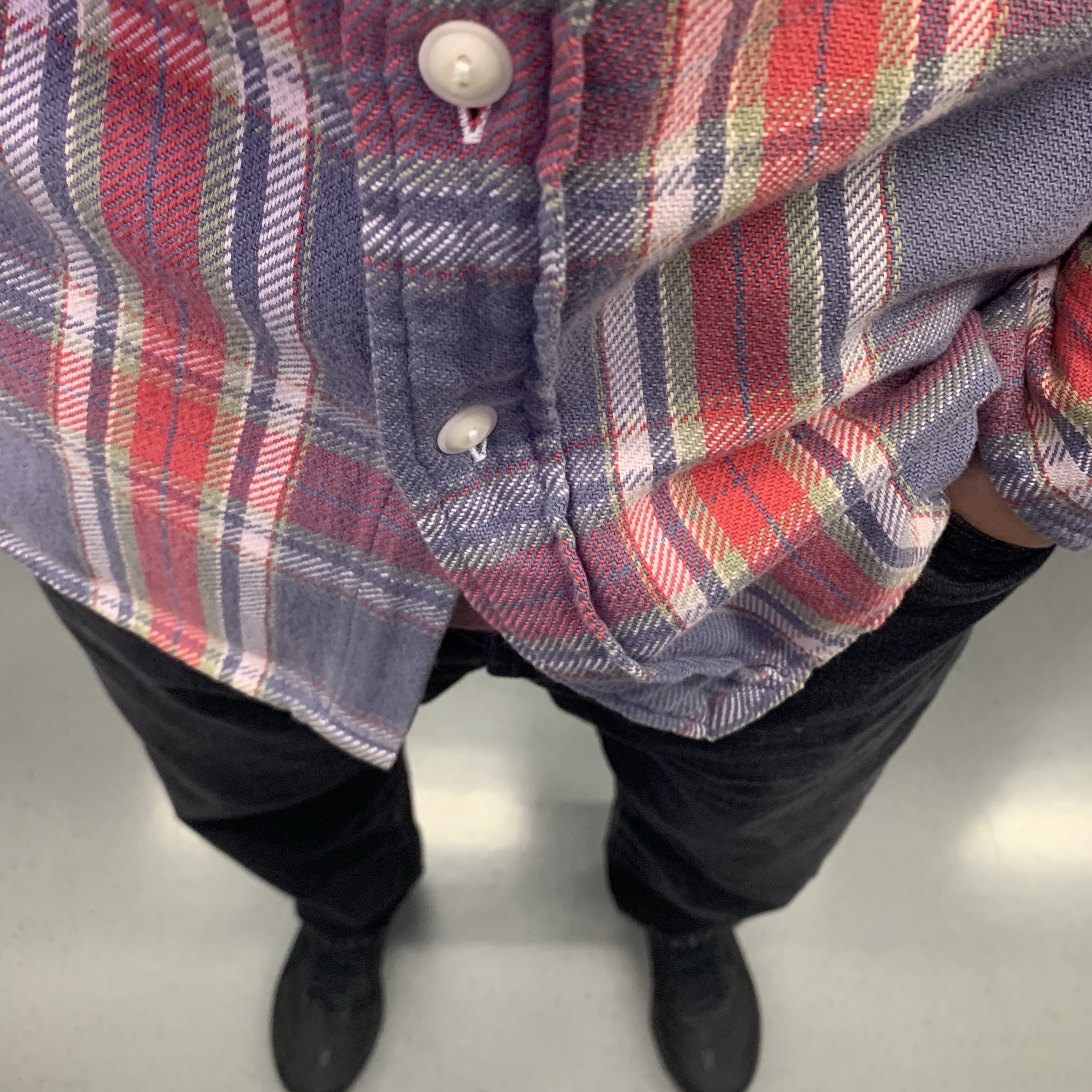 Double RL Plaid Twill Workshirt Blue Cream Red 착용 스타일