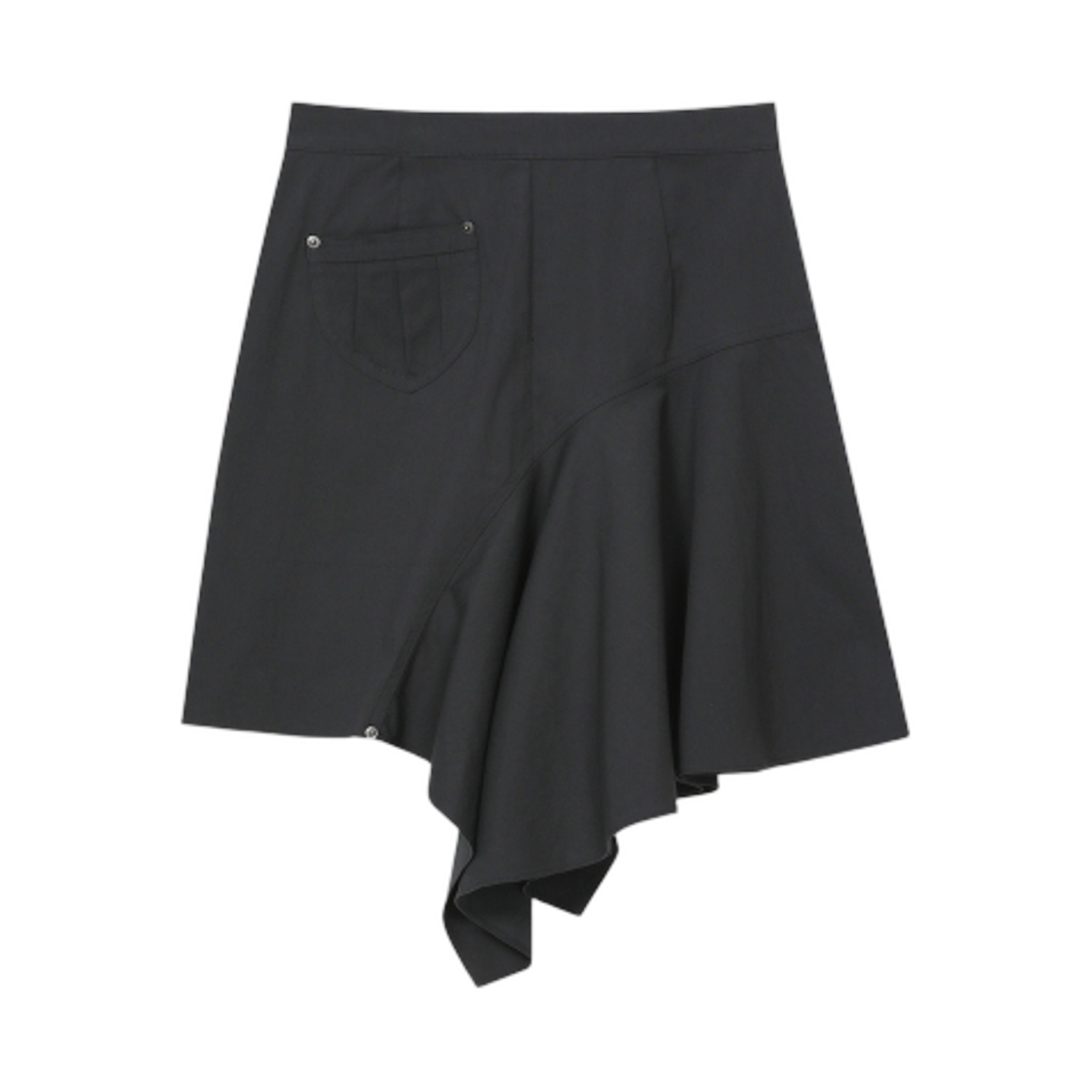 (W) 미세키서울 원 사이드 드레이프 미디 스커트 차콜((W) Miseki Seoul One Side Draped Midi Skirt Charcoal) - 2
