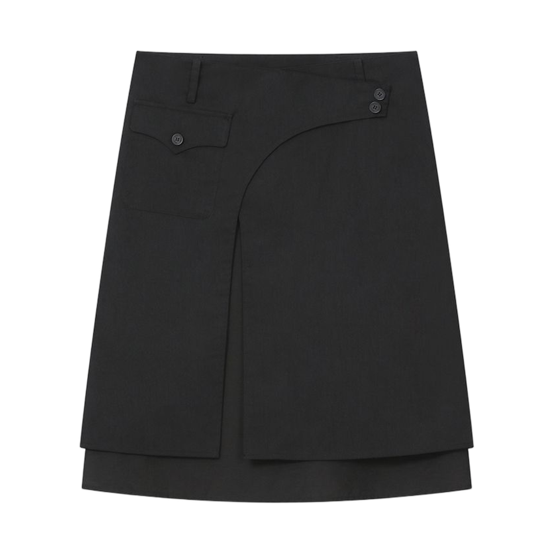 (W) 미세키서울 사이드 시어 레이어드 미디 랩 스커트 블랙((W) Miseki Seoul Side Sheer Layered Midi Wrap Skirt Black) - 1
