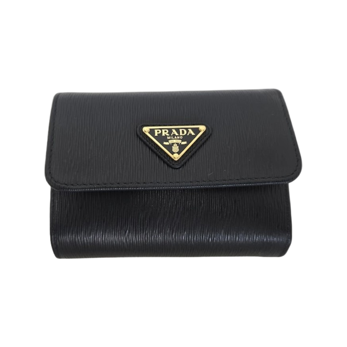 1MH025-2DDU-F0002 Prada Small Vitello Move Leather Tri-Fold Wallet Black