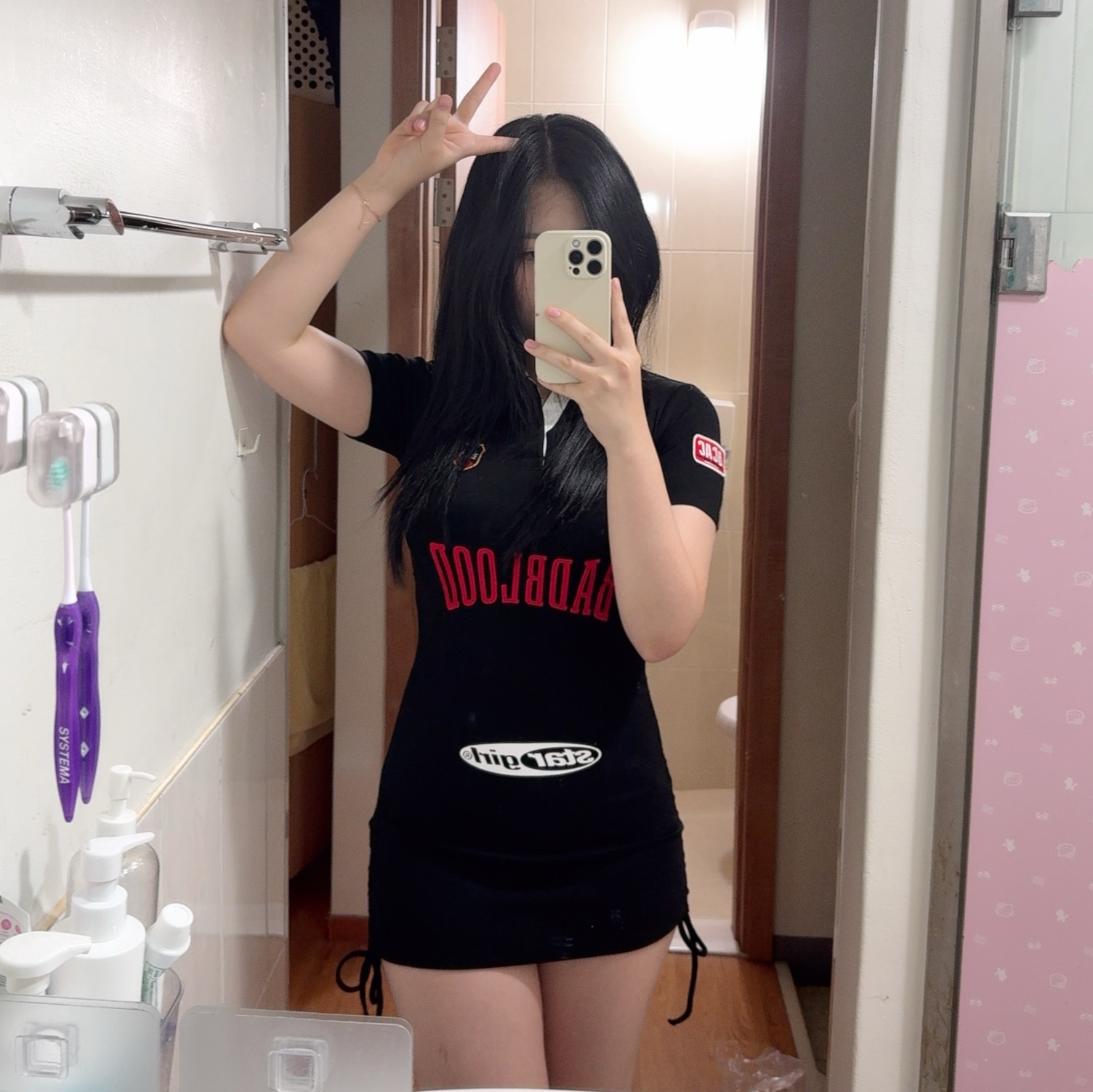 (W) Bad Blood Mystic Capsule Polo Mini Dress Black 착용 스타일 - 1