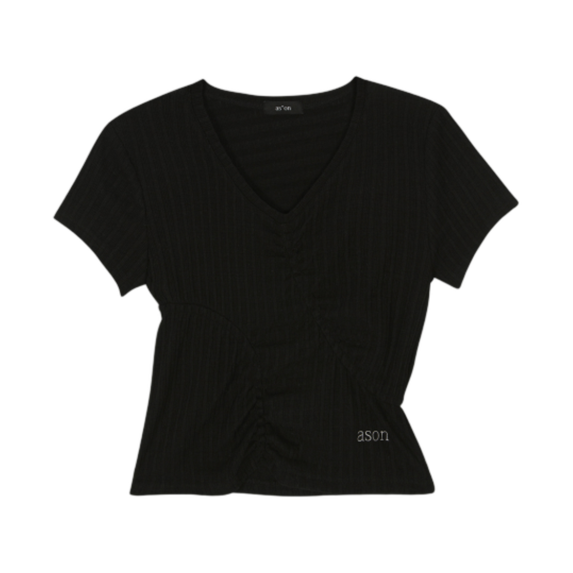 (W) 애즈온 소프트 셔링 티셔츠 블랙((W) Ason Soft Shirring T-Shirt Black)