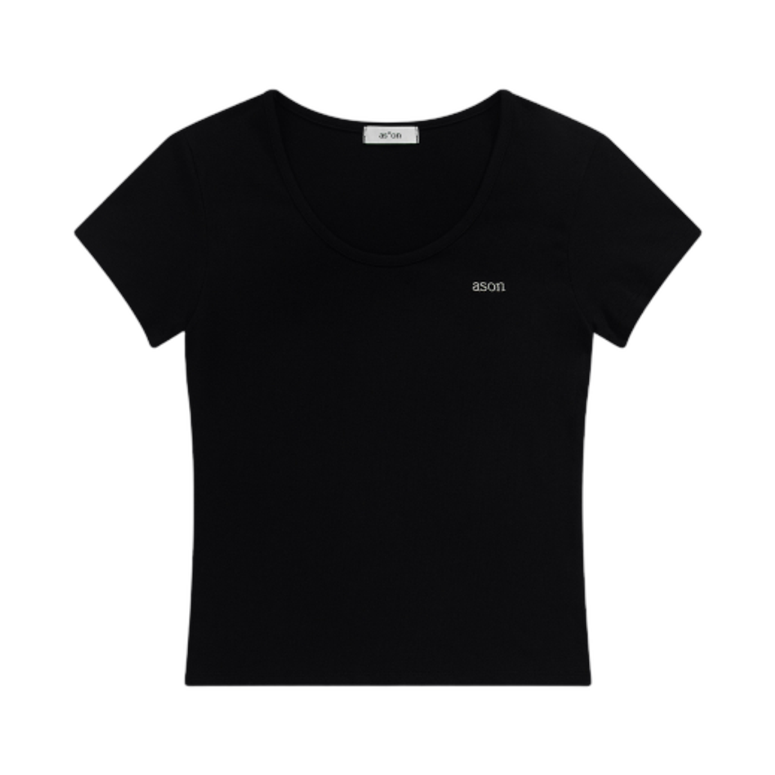 (W) 애즈온 플레인 슬림 티셔츠 블랙((W) Ason Plain Slim T-Shirt Black) - 1