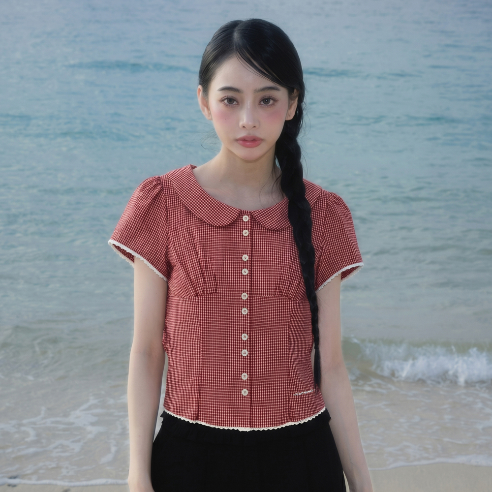 로제프란츠 라운드 카라 반팔 블라우스 레드(Rosefrantz Round Collar Short Sleeve Blouse [Red]) - 2
