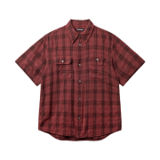 Hatchingroom 2PK Shirt 1/2 Over Dyed Check Dark Red