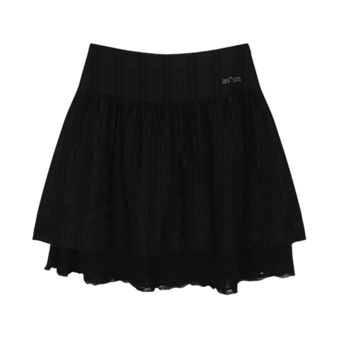 (W) 애즈온 레이시 체크 스커트 블랙((W) Ason Lacy Check Skirt Black)