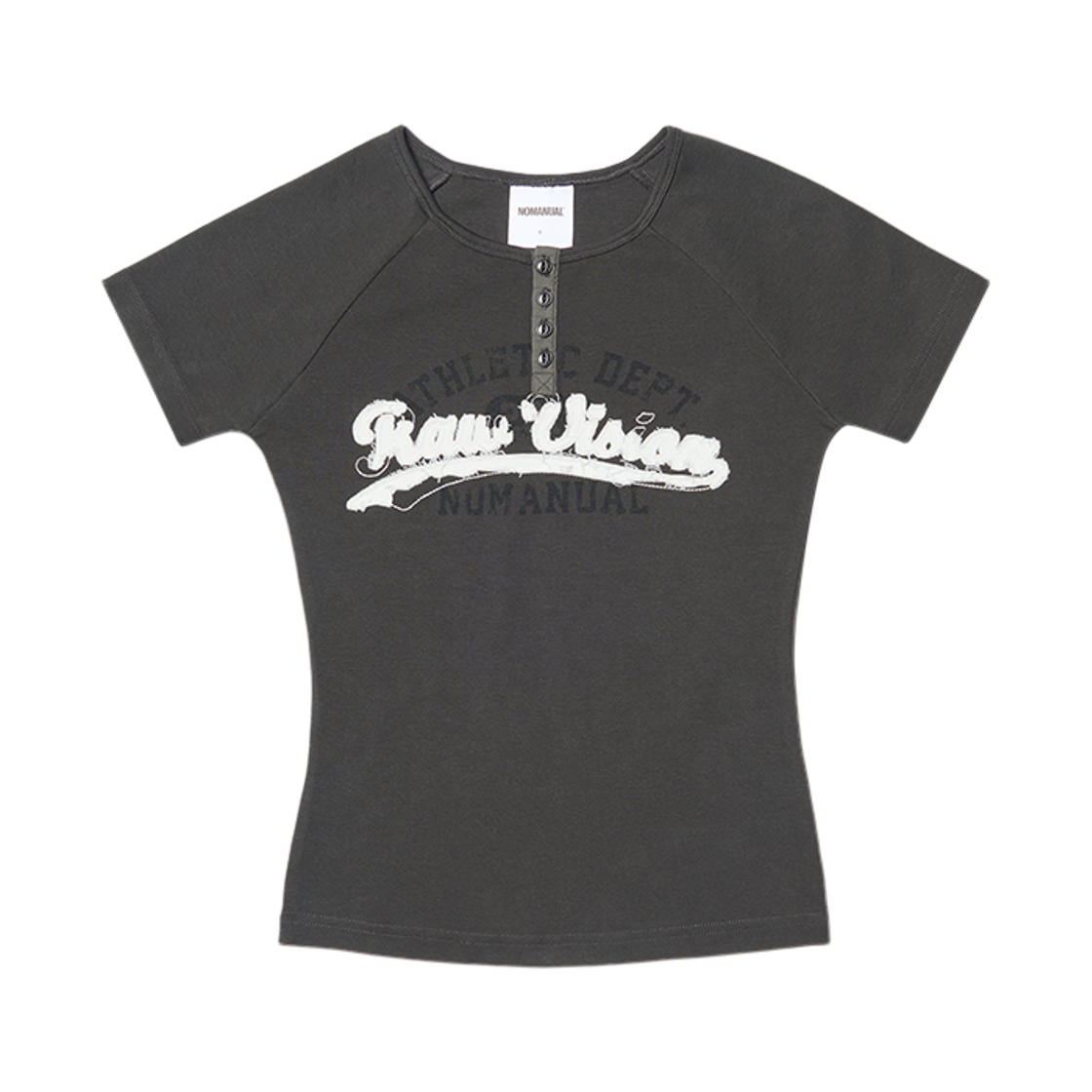 노매뉴얼 우먼 R.V 아플리케 래글런 티셔츠 차콜(NOMANUAL (W) R.V Applique Raglan T-shirt Charcoal)