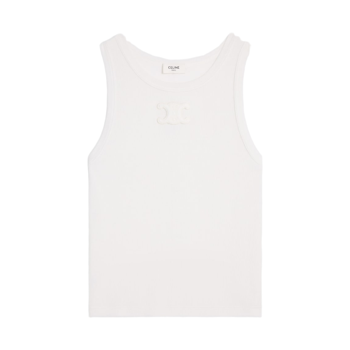 2X45N2P33-01OW (W) Celine Triomphe Tank Top in Ribbed Cotton Off White