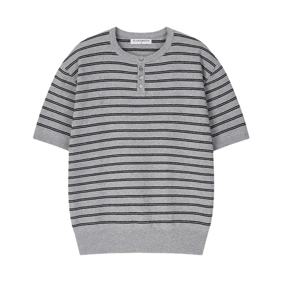 FL2614 Flawsroom Stripe Henleyneck Cotton Knit Grey