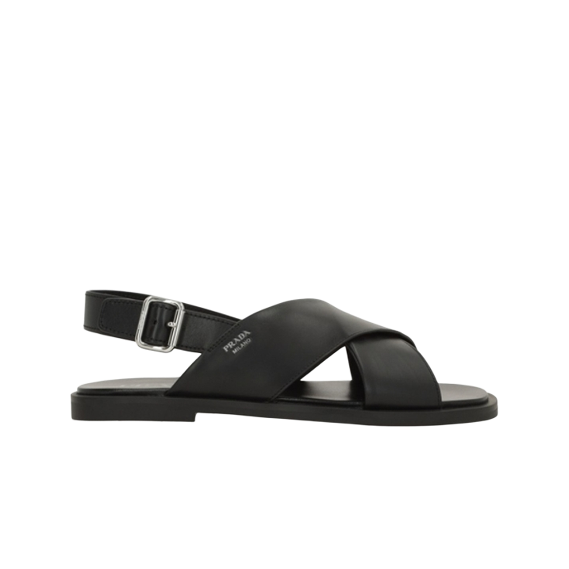 2X3163-070-F0002 Prada Small Side Logo Crossed Sandals Black